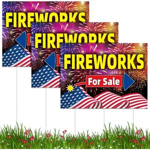 Novabright 3 Pack 4th of July Fireworks for Sale Yard Sign 250th Anniversary Independence Day Arrow Double Sided Yard Signs 15.8" x 11.8" with Stakes for Front Door Garden Lawn Garages Offices