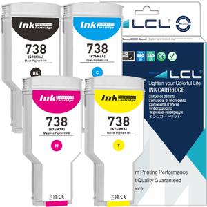 LCL 738 738XL Ink Cartridges 300ML 4-Pack Replacement for HP 738 Ink Compatible with HP DesignJet T850 T950 Wide Format Printer (BK/C/M/Y)