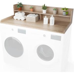 Washer Dryer Countertop with Shelf 27.5" W x 54" L x 12" H Laundry Room Countertop for Washer and Dryer with Edge Rails, Oak
