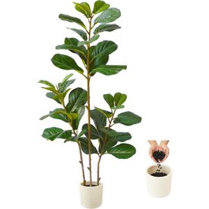 Warmplants Artificial Fiddle Leaf Fig Tree 5ft Tall with White Planter | Fake Ficus Lyrata Plant, Faux Fig Trees for Indoor Home Office Living Room Decor
