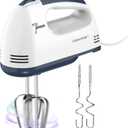 LILPARTNER Hand Mixer Electric, Small Food Mixer 7 Speeds Handheld Blender, 304 *(2* Beater, 2*Dough Hook) Kitchen Blender for Cream, Cookies, Dishwasher Safe, White