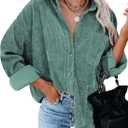 Dokotoo Womens Corduroy Button Down Shirts Boyfriend Long Sleeve Oversized Blouses Tops (Medium, 0a Green)