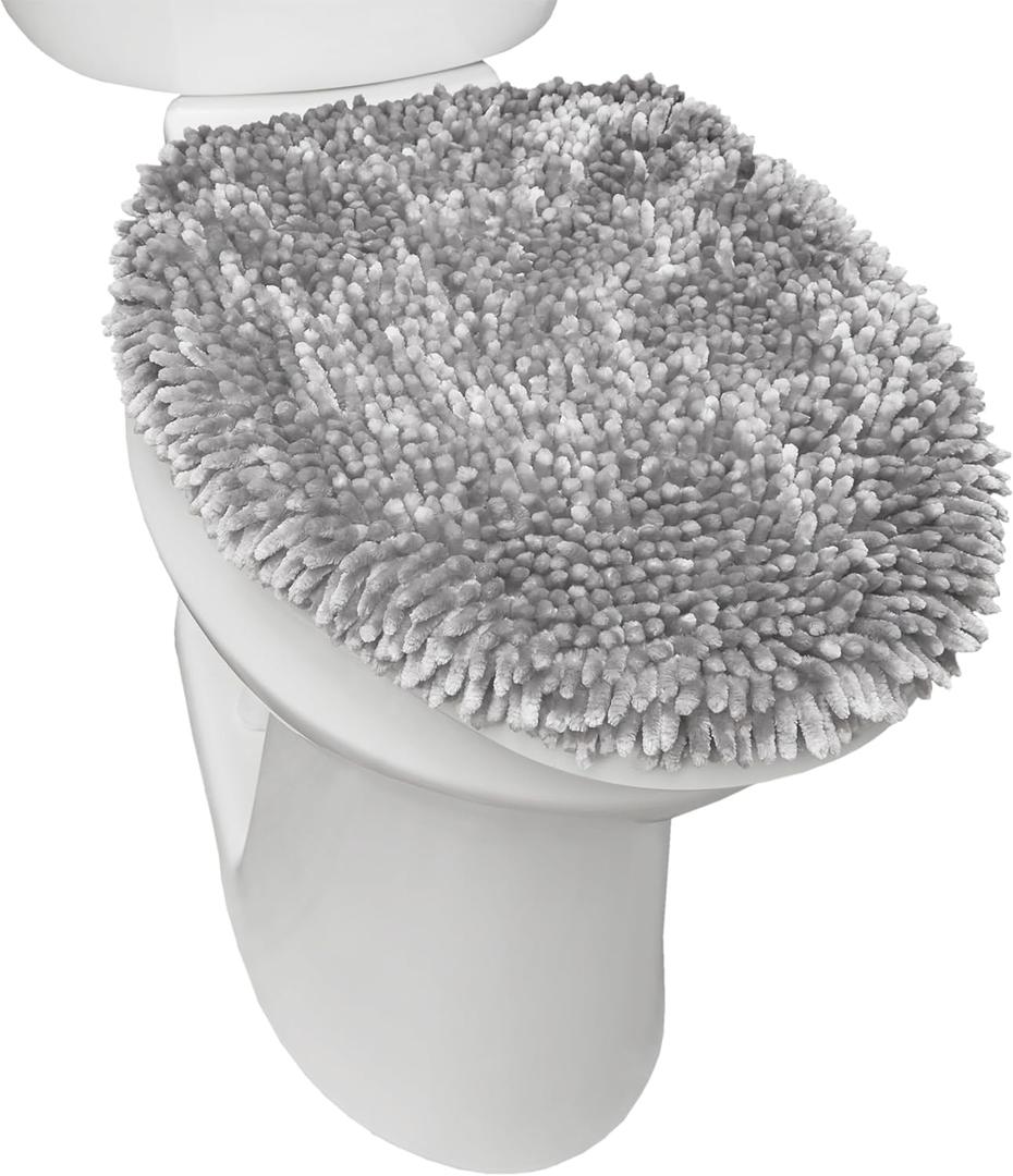 TOWN & COUNTRY BASICS Spa Step Noodle Solid Bathroom Toilet Lid Cover, Plush, Soft, and Absorbent, Machine Washable, Light Grey, 18.5"x19.6"