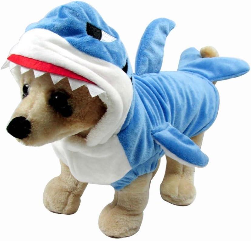 Mogoko Funny Dog Cat Shark Costumes, Pet Halloween Christmas Cosplay Dress, Adorable Blue Shark Pet Costume,Animal Fleece Hoodie Warm Outfits Clothes (L Size) (12.5"Neck Girth, 16.1"Chest)