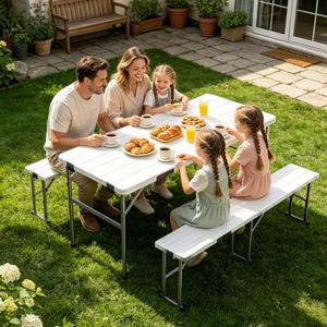 6ft Folding Picnic Table Set with 2 Benches for outdoor Camping Patio Yard