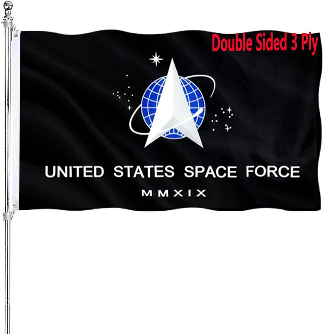 US Space Force Flag 3x5 Double Sided - United States Spaceforce Flag Heavy Duty 3 Ply 200D Polyester and Durable Canvas Header with 2 Brass Grommets