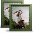 iRahmen 8x10 Picture Frame Set of 2, Green Scalloped Wooden Photo Frames with Wavy Mat, Tempered Glass, for Tabletop Display or Wall Mount, Decorative Home Decor