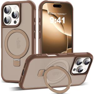 Compatible with iPhone 16 Pro Case with Invisible Magnetic O-Ring Stand Military-Grade Translucent Case for iPhone 16 Pro 6.3" [Compatible with Mag-Safe][Great Grip Feeling], Desert Brown