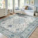 RELEANY Area Rugs 5'x7' Washable Non-Slip, Floral Vintage Distress Print Pattern Medallion Carpet for Living Room Bedroom Dining Room, Light Blue Navy Beige Gray White