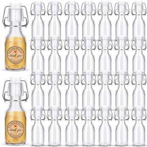 30 PCS Mini Flip Top Glass Bottle with Stoppers Decorative Small Swing Top Glass Bottles with Lids Kraft Adhesive Round Stickers for Wedding Themed Party(4OZ/120 ml)