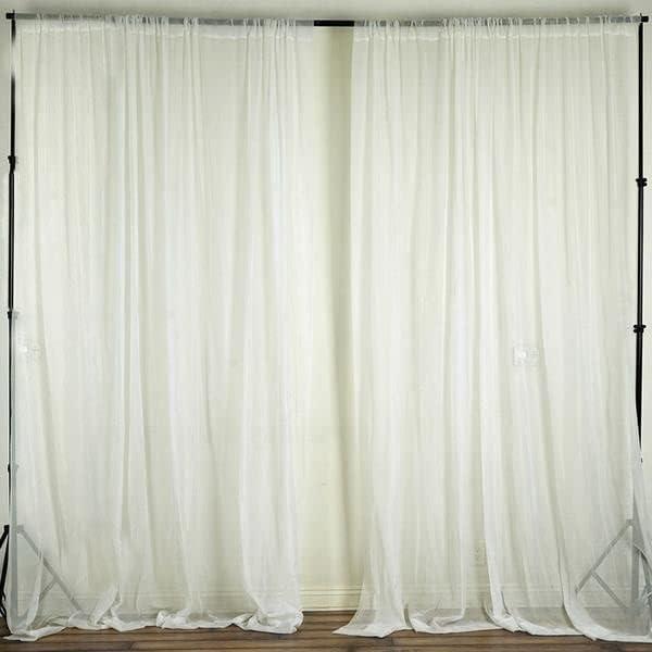 TABLECLOTHSFACTORY 10FT Fire Retardant Ivory Sheer Voil Curtain Panel Backdrop - Premium Collection