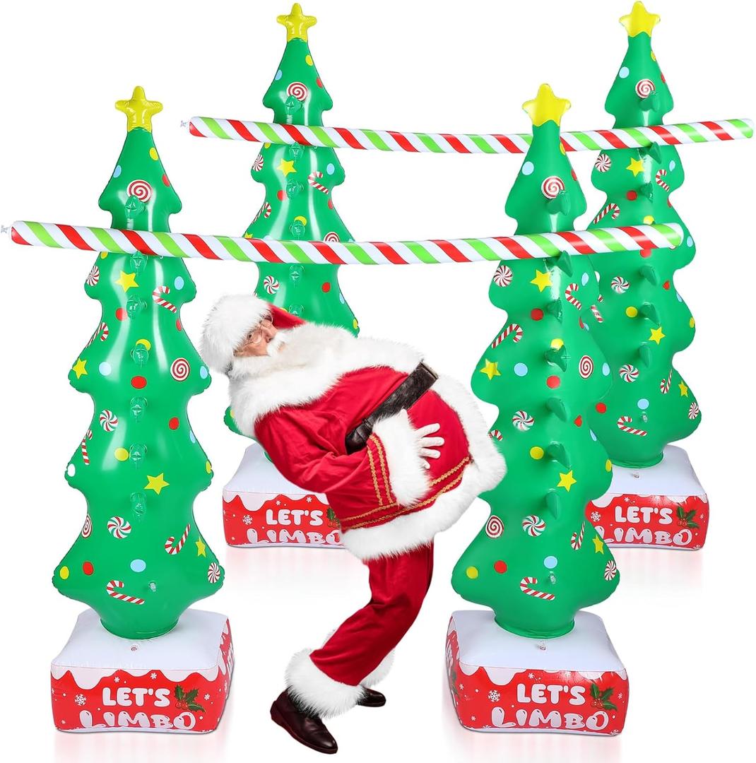 2-Piece Christmas Limbo Set - Inflatable Limbo Stick & Tree Decoration for Xmas Fun Indoor/Outdoor Party Games