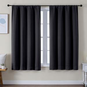Simplebrand Ava Black Blackout Curtains for Bedroom 63 Inch Length 2 Panels Set, Solid Thermal Insulated Privacy Living Room Window Treatment Curtains Blackout Drapes, W50 x L63 Inch