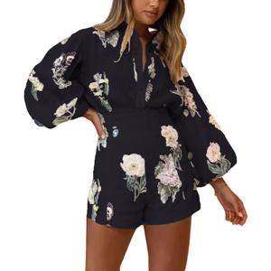 Molilove Womens 2 Piece Outfit Hawaiian Long Sleeve Button Down Shirt Shorts Tracksuit Lounge Set Shorts Set (Medium, Black) Molilove Womens 2 Piece Outfit Hawaiian Long Sleeve Button Down Shirt Shorts Tracksuit Lounge Set Shorts Set (Medium, Black)
