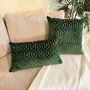 Throw Pillow Cover, 18" x 18" Modern Green Geometric, Embroidery Cut, Velvet Luxury Contemporary Pillow Cover, for Couch, Sofa, Living Room, Bedroom (Insert NOT Included)