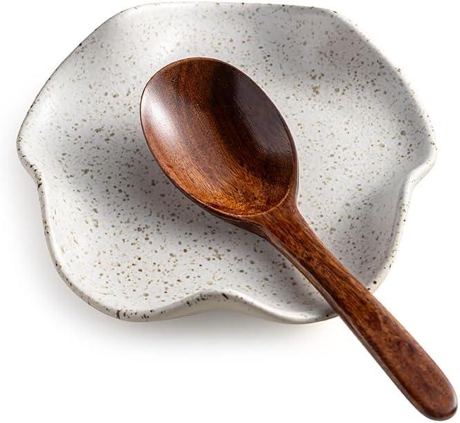 Spoon Rest for Kitchen Counter, 5.3" Ceramic Spoon Holder for Stove Top, Cute Coffee Spoon Rest, Modern Kitchen Spoon Holder for Multiple Utensils, Farmhouse Home DCor, Housewarming Gift (Beige with Spots)