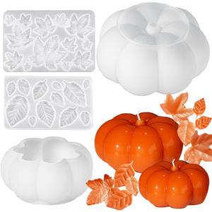 (2 Pack) Pumpkin Leaf Silicone Molds Set,Pumpkin Candle Molds for Candle Making,Unique Maple Leaf Resin Mold Halloween Thanksgiving Silicone Mold for Epoxy Resin Art Craft Home Decor