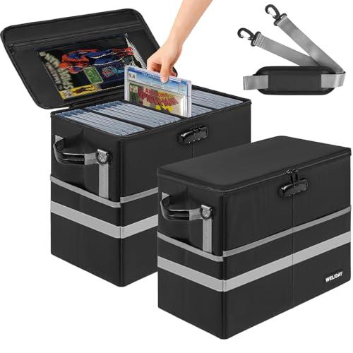 WELIDAY 2 Pcs Graded Comic Storage Case Fits 30 CGC Comics, Fireproof & Moistureproof Comic Book Box, Stackable Comic Organizer Bin with Lock and 3 Internal Dividers
