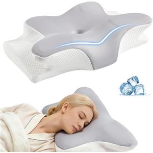 Ergo Cervical Neck Pillow for Deep Sleep Ergonomic Neck Pain Relief Pillow, Orthopedic Contour Memory Foam Support, Odorless, Cooling Breathable Pillowcase, Promotes a Healthy Sleep Position
