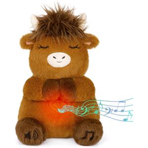 Breathing Stuffed Animal, Highland Cow Plush Soothing Baby Toy, Soothing Sound Machine Plushies with Calming Music, Lights, Breathing Motion Doll for Kids Boys Girls