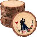 FSWCCK 10 Pack Nature Unfinished Round Wood Slices, 7-7.8 Inches Wooden Circle, Large Wood Slabs for Weddings Centerpieces Decor and DIY Painting Crafts (7"-7.8")