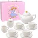 Porcelain Tea Set for Girls - White with Gold Polka Dots Tea Party Set for Kids I Complete Children Tea Sets with Carry Case, Teapot, Cups and More, Birthday Gift for Little Girls & Toddlers