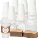 DAILYLIFE 16oz Disposable Coffee Cups with Lids & Sleeves-100 Pack, Bulk Thickened Paper Cups, To Go Coffee Cups for Hot Drinks, Leak Proof & DIY Customizable for Home, Office, Parties and Stores