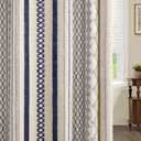 Nave Blue Boho Shower Curtain for Bathroom,Beige Linen with Striped Print and Twine-Inspired Woven Center,72" W x 72" L