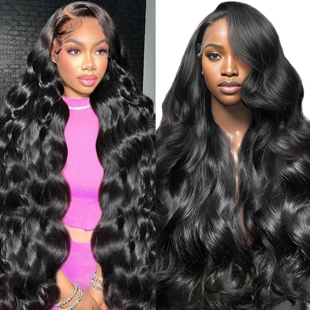 JTMMP 26 Inch 13x6 Lace Front Wigs Human Hair 200% Density Body Wave Lace Front Wigs Human Hair HD Transparent Lace Front Wigs for Black Women Glueless Wigs Human Hair Wigs Natural Color (Body Wave Natural Black Wig)
