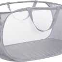 Durable Collapsible Laundry Baskets, Mesh Pop Up Laundry Hamper with Side Pocket, Foldable Clothes Storage Hamper with Reinforced Carry Handles for Laundry, Bathroom, Kids Room, Dorm or Travel Grey (Gray)