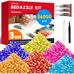 36000Pcs Resin Jelly Rhinestones for Bedazzling Kit, 1 Pack + 3 Pcs Glue