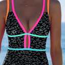popvil Women One Piece Swimsuit 2026 Tummy Control Sexy Cutout Neon Color Block Bathing Suit Slimming Adjustable Swimwear (Black, L)