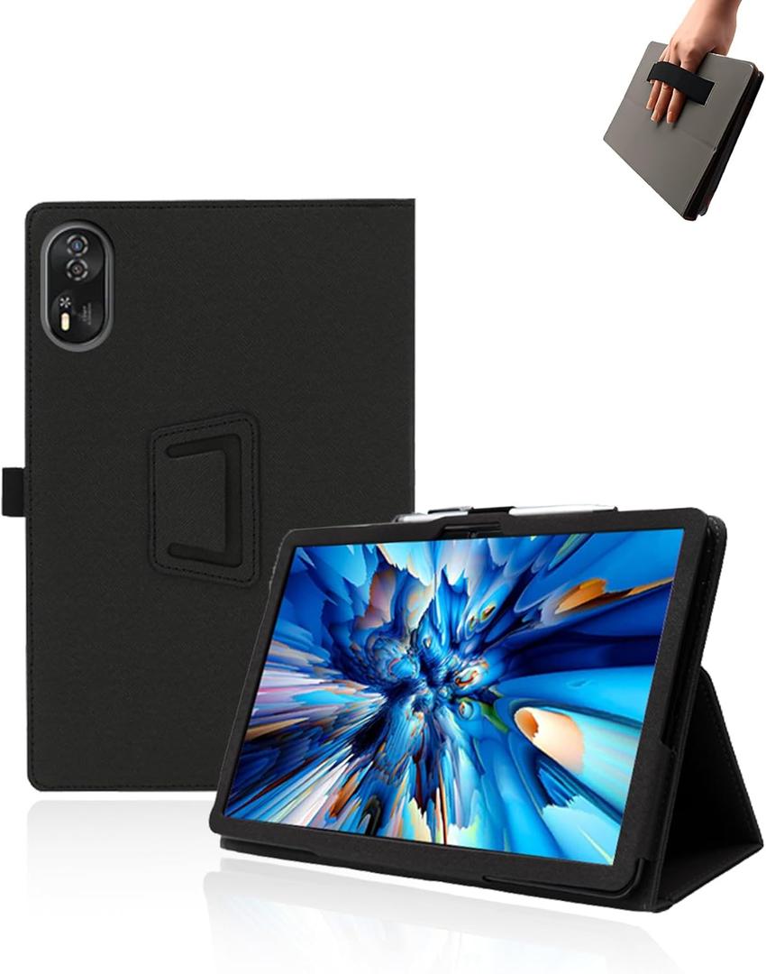 Case for Black view MEGA 8 Android Tablet 13 inch Tablets,13 inch Tablet, UYRUREL Leather Slim Folding Stand Cover with Hand Strap Magnet for Men Women Full Protection, Black