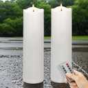 4" x 14" Large Outdoor Flameless Candles with Remote, Waterproof Pillar Candles, Plastic Battery Operated Candles for Patio Porch Lanterns, White (Pack of 2)