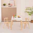 Swegrow Kids Table and 2 Chairs Set, Wooden Table and Chairs for Kids & ToddlerKid Wooden Furniture for Playroom/Home/Kindergarten, Rectangle-3 Pack