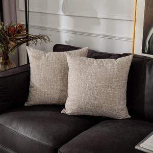 Kevin Textile 2 Packs Linen Large Throw Pillow Covers European Shams Big Cushion Covers Boho Farmhouse for Couch Sofa Chair Bench, 24 x 24 inch(61cm), Sesame Grey