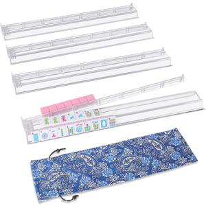 19.7'' Clear Mahjong Racks with Pushers, 4 Piece Set Mahjong All-in-One Tile Pusher and Rack, American Mahjong Accessories (Transparent)