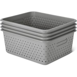 Amazon Basics Decorative BPA-Free Plastic Storage Baskets, 13.66 x 11.34 x 5.39 in, Grey, 4-Pack