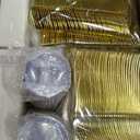 700 PCS Gold Plastic Dinnerware for 100 Guests, Gold and White Disposable Plates include 100 Dinner Plates,100 Dessert Plates,100 Silverware Set,100 Cups,100 Napkins