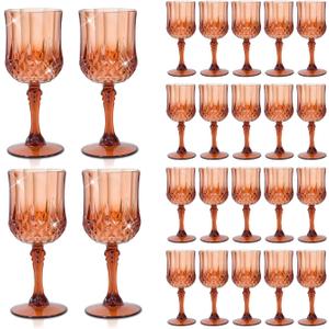24 Pcs Plastic Rose Gold Stemmed Wine Glasses, 7oz, Unbreakable, BPA-free, Dishwasher Safe, Perfect for Weddings, Parties, and Everyday Use