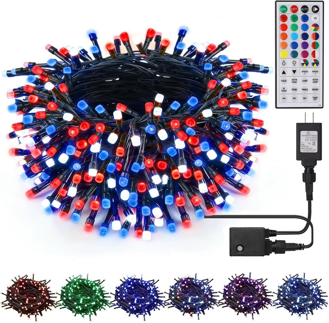 HOME LIGHTING 66ft Christmas Decorative Mini Lights, 200 LED RGB Changing 8 Functional Green Wire Fairy Halloween Lights with Remote Timer, Plug in Indoor Outdoor Xmas Wedding Party Decor