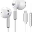 USB C Headphones for Samsung Galaxy S24 S23 Ultra S22 S21 FE S20 A54 A53 USB C Earphones with Mic Volume Control Wired Earbuds USB Type C Headphones for iPhone 16 15 Pro Max Plus iPad Pro Pixel 8 7 6a (White)