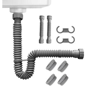 Flexible Sink Drain Pipe 1-1/2" Expandable Flexible P-Trap Sink Drain Pipe 11"-31" P Trap Tubing Pipe for Kitchen Sink Garbage Disposal Bathroom Sink 1-1/4" Adapter Included-Gray