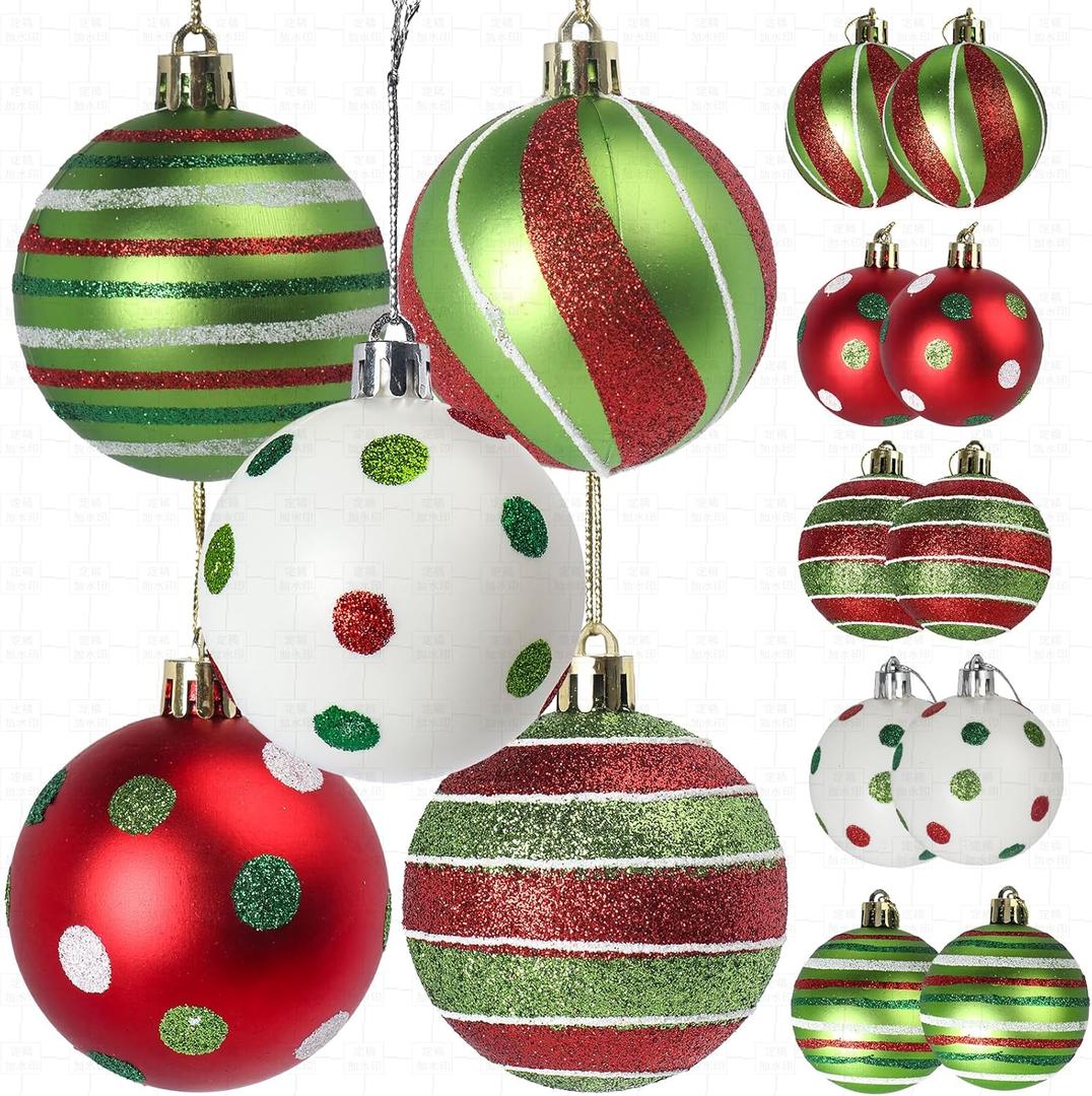 3 x 12 Pcs 2.4 Inch Christmas Ball Ornaments for Tree,Red and Green Glittering Hanging Bulbs Pendants for Christmas Tree Decorations