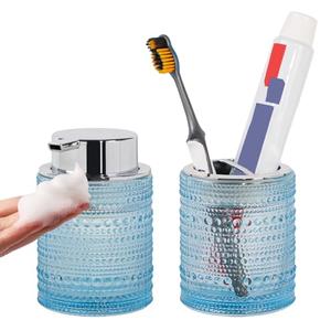 Tonxus Blue Bathroom Accessory Sets, Glass Toothbrush Holder and Soap Dispenser for Bathrooms, Foaming Hand Soap Dispenser, Toothbrush and Toothpaste Cup Holder, Soap and Toothbrush Holder Set