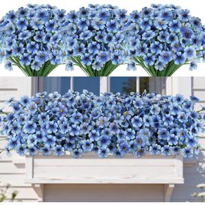 AmyHomie 20 Bundles Artificial Flowers for Outdoors UV Resistant Fake Plants, Faux Silk Flowers No Fade for Planters Garden Porch Window Box Spring Summer Decoration (Blue)