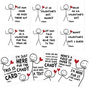 ICOOLYI Funny Kids Valentines Day Cards, Humorous Stick Figure Designs, DIY Cut-Outs with Blank Back for Messages – Perfect for School Exchanges, Parties, and Friends