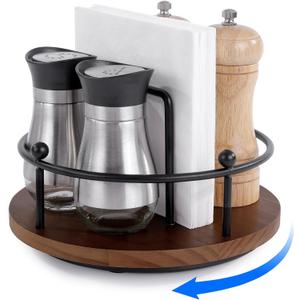 ROYALAY Wooden Rotating Napkin Holder, Metal Napkin Dispenser and Standing Paper Towel Holder, Farmhouse Table Decor for Kitchen, Dining, or Bathroom Visit the ROYALAY Store, Brown