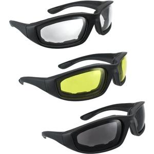 LuckyStone 3 Pair UV Protection Motorcycle Riding Glasses Padding Goggles Bicycle Sunglasses - Smoke Clear Yellow