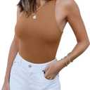 REORIA Butsmooth Womens Basic Sexy Sleeveless Racer Back Halter Neck Bodysuit Tank Tops (Medium, Brown)